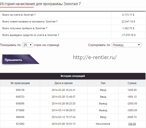 Реестр пополнений депозита на MILL TRADE